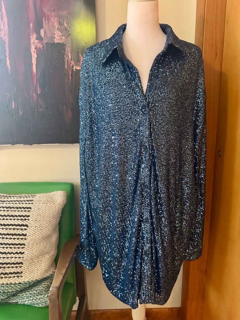 Flat White- Sequin Tunic Dress in Shimmering Navy